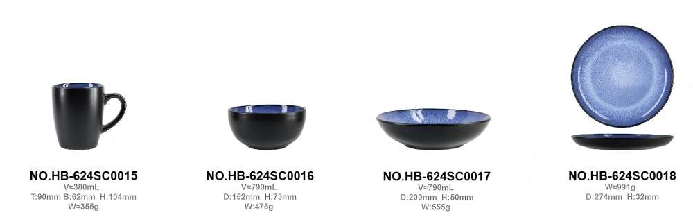 Black‑Blue Ombre Glazed Stoneware Set (8)