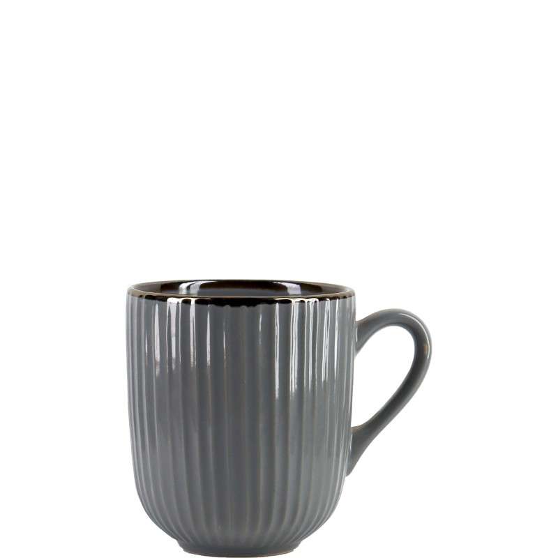 Grey Vertical‑Ribbed Glazed Stoneware Set with Coffee‑Gold Rim (2)