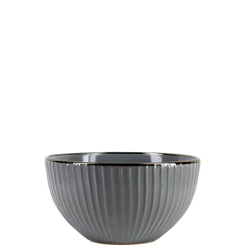 Grey Vertical‑Ribbed Glazed Stoneware Set with Coffee‑Gold Rim (3)