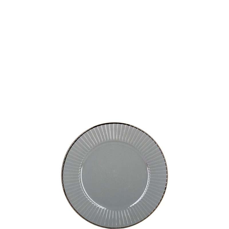Grey Vertical‑Ribbed Glazed Stoneware Set with Coffee‑Gold Rim (4)