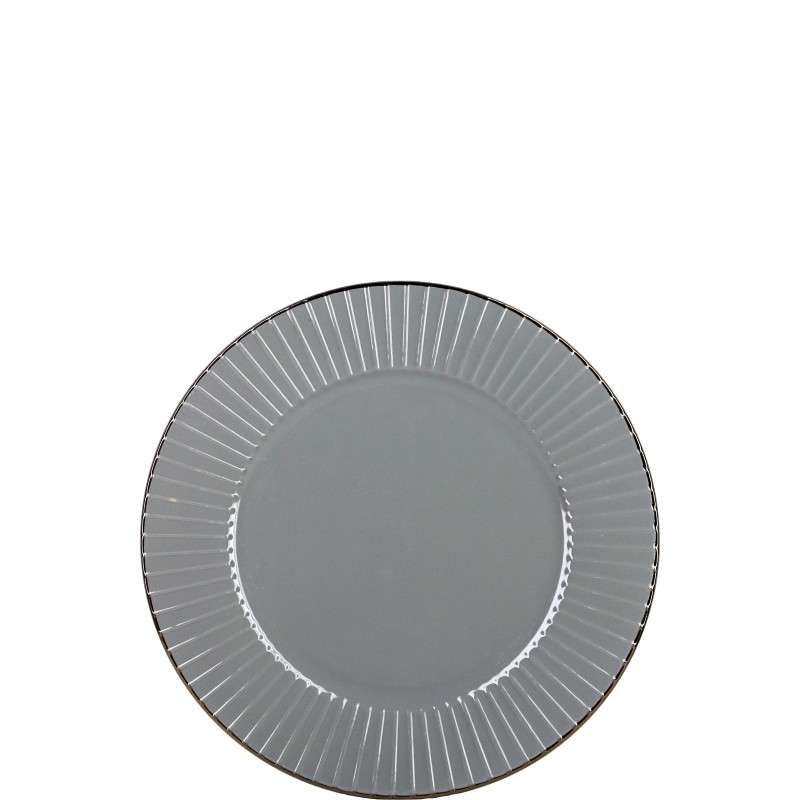 Grey Vertical‑Ribbed Glazed Stoneware Set with Coffee‑Gold Rim (5)