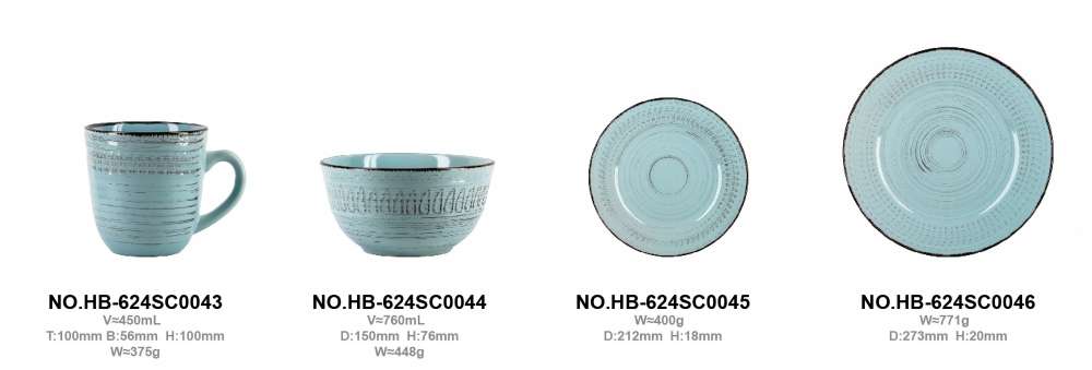 Light Lake‑Blue Glazed Stoneware Set, Rustic Country Style (7)