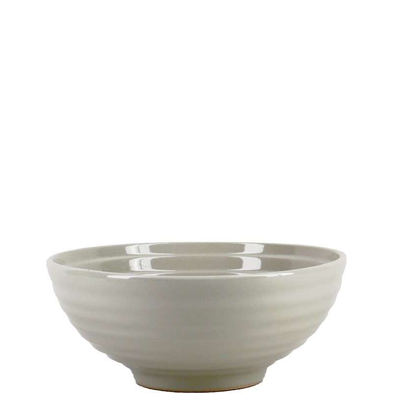 Light‑Grey Glazed Stoneware Set with Concentric Ring Textures (2)