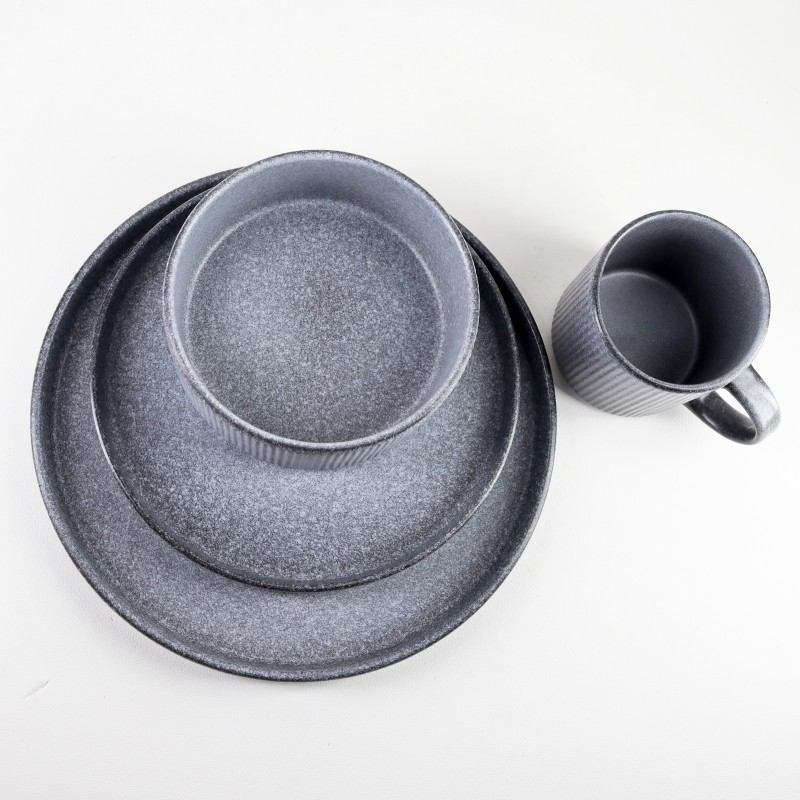 Light‑Grey Volcanic‑Stone Matte Stoneware Set (6)