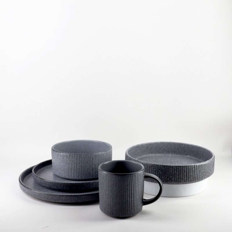 Light‑Grey Volcanic‑Stone Matte Stoneware Set (7)