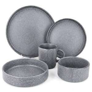 Light‑Grey Volcanic‑Stone Matte Stoneware Set (8)