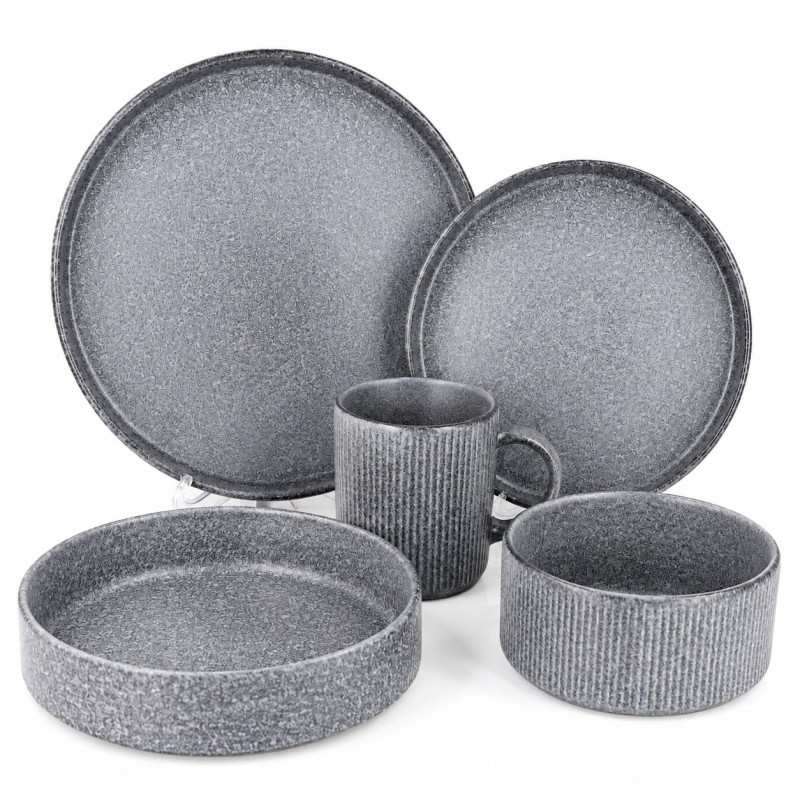 Light‑Grey Volcanic‑Stone Matte Stoneware Set (8)