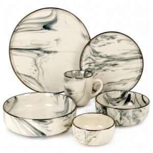 Marble‑Effect Glazed Stoneware Set (10)