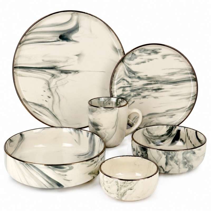 Marble‑Effect Glazed Stoneware Set (10)