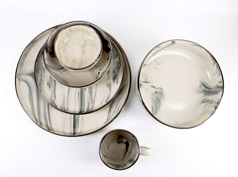 Marble‑Effect Glazed Stoneware Set (7)