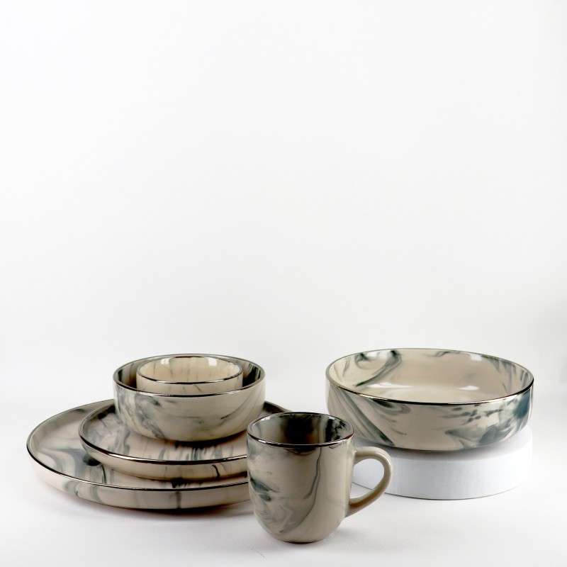 Marble‑Effect Glazed Stoneware Set (8)