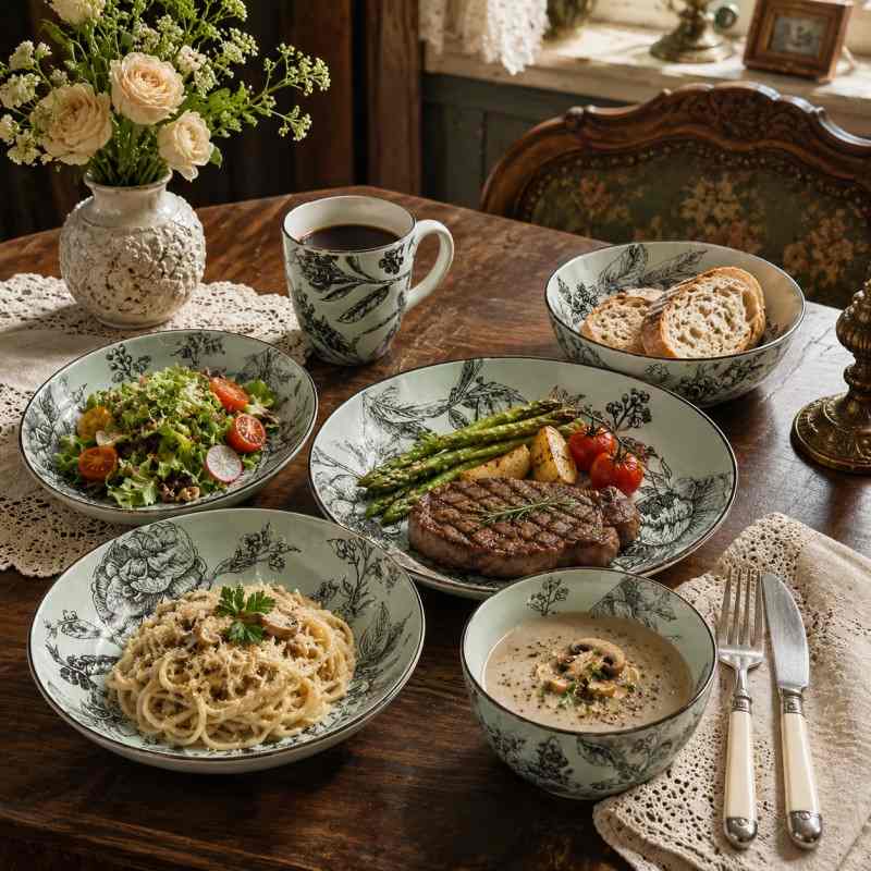 Mint Green Hand-Painted Floral Stoneware Set (1)