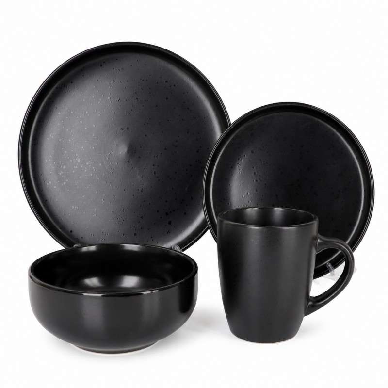 Solid Black Matte Stoneware Set (7)