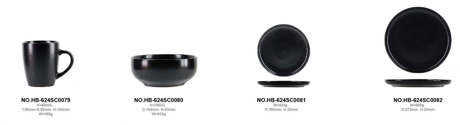 Solid Black Matte Stoneware Set (8)