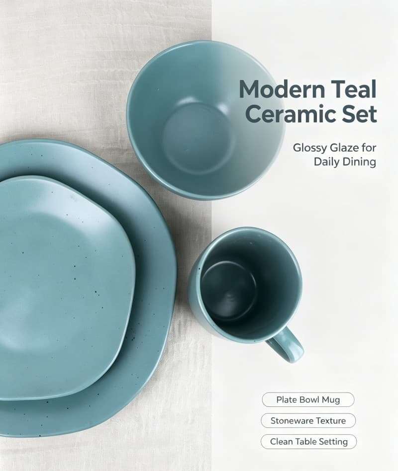 Teal‑Green Glazed Stoneware Set (1)