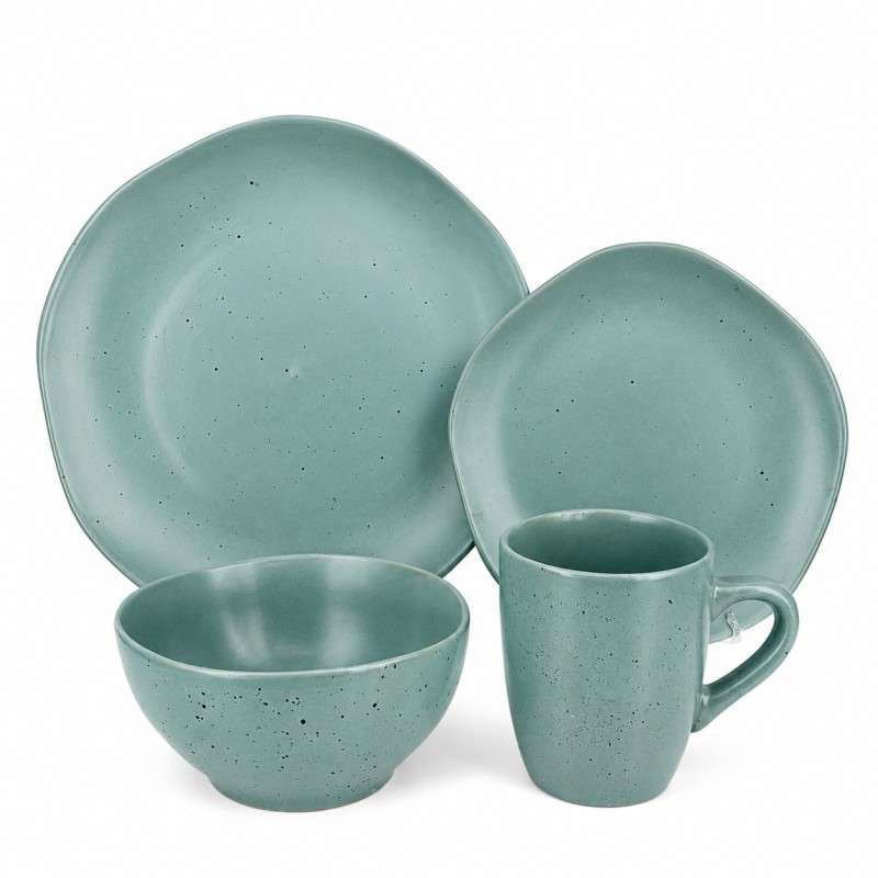 Teal‑Green Glazed Stoneware Set (8)