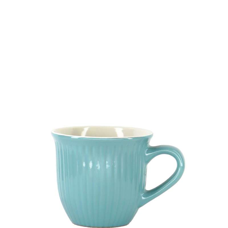 Tiffany‑Blue Glazed Stoneware Set with Vertical Ribbed Texture (2)
