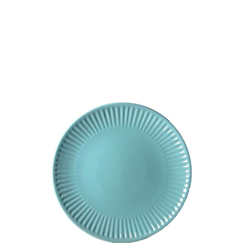 Tiffany‑Blue Glazed Stoneware Set with Vertical Ribbed Texture (4)