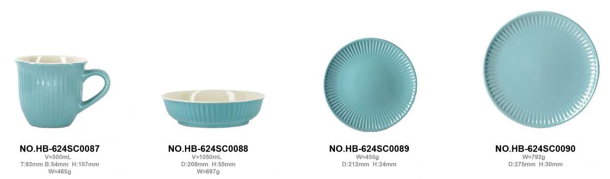 Tiffany‑Blue Glazed Stoneware Set with Vertical Ribbed Texture (7)