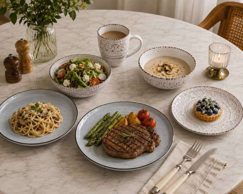 Vintage Brown Vein Embossed Stoneware Set (1)