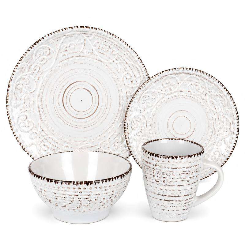 Vintage Brown Vein Embossed Stoneware Set (6)
